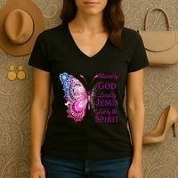 Blessed By God Loved By Jesus Butterfly Christian Women's V-Neck T-Shirt thumb 3
