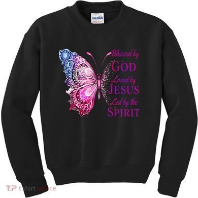 Blessed By God Loved By Jesus Butterfly Christian Kids Sweatshirt