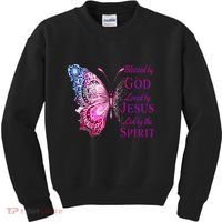 Blessed By God Loved By Jesus Butterfly Christian Kids Sweatshirt thumb 0