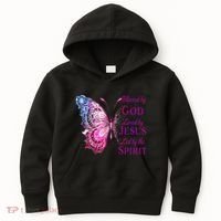 Blessed By God Loved By Jesus Butterfly Christian Kids Hoodie thumb 0