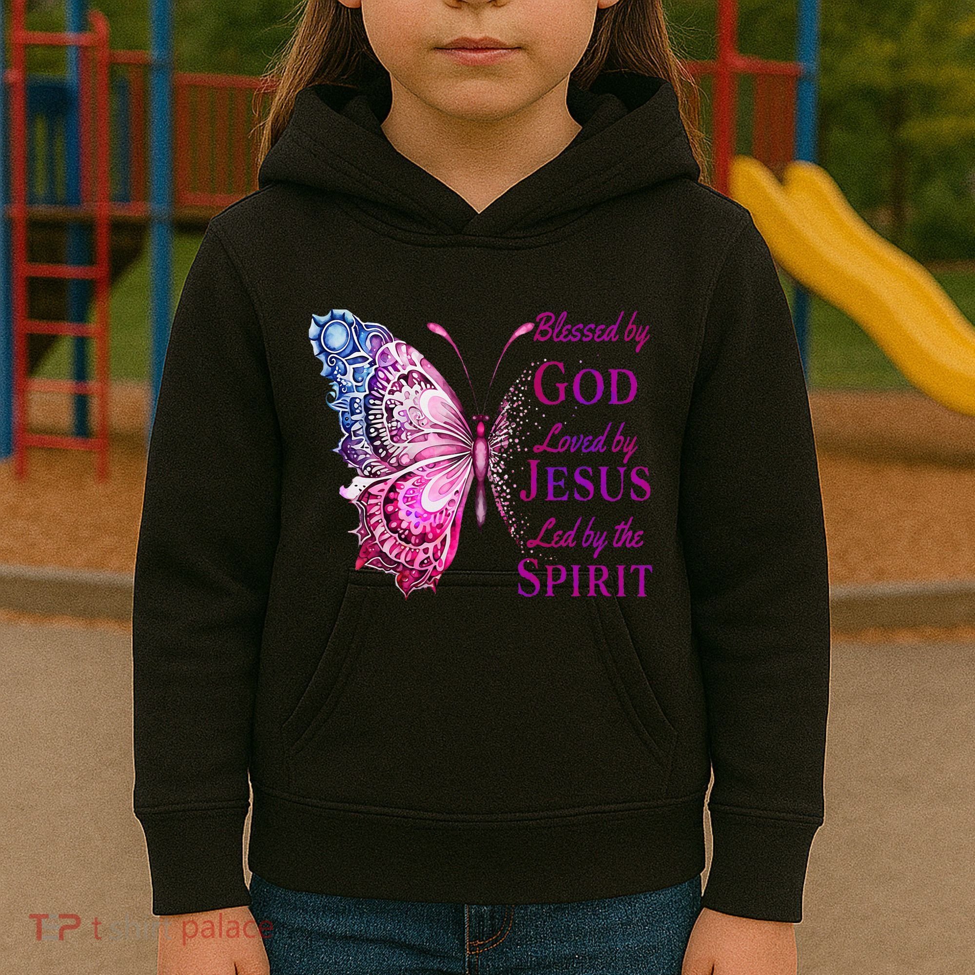 Blessed By God Loved By Jesus Butterfly Christian Kids Hoodie