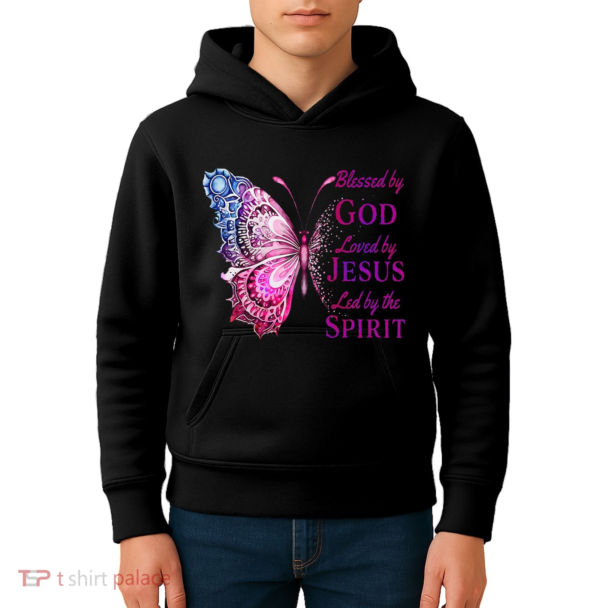 Blessed By God Loved By Jesus Butterfly Christian Kids Hoodie