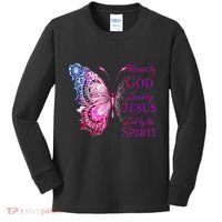 Blessed By God Loved By Jesus Butterfly Christian Kids Long Sleeve Shirt thumb 0