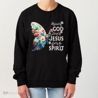 Blessed By God Loved By Jesus Floral Butterfly Christian Women's Sweatshirt thumb 0