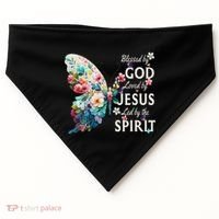 Blessed By God Loved By Jesus Floral Butterfly Christian USA-Made Doggie Bandana thumb 0