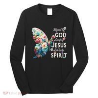 Blessed By God Loved By Jesus Floral Butterfly Christian Long Sleeve Shirt thumb 0