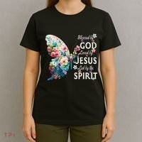 Blessed By God Loved By Jesus Floral Butterfly Christian T-Shirt thumb 4