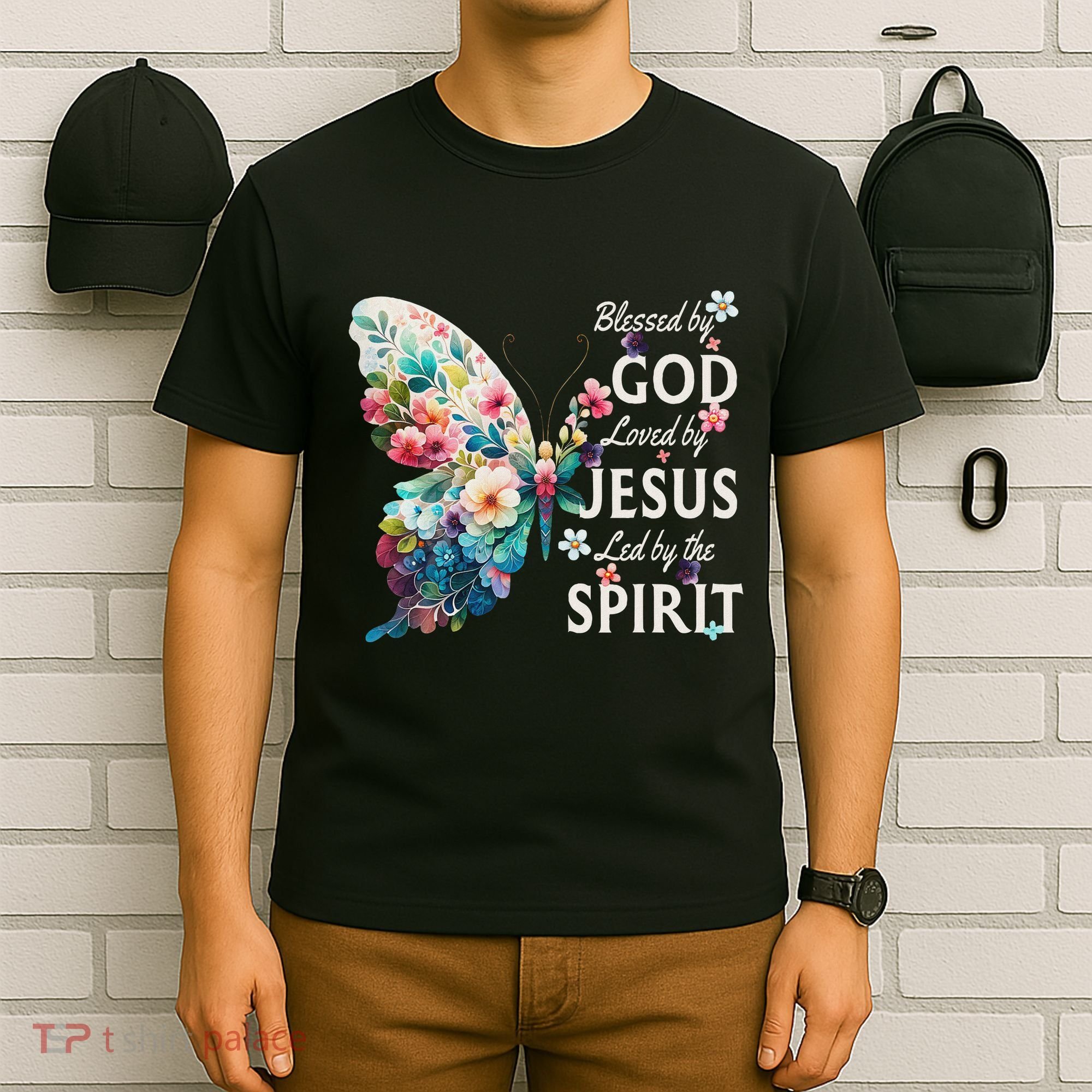 Blessed By God Loved By Jesus Floral Butterfly Christian T-Shirt