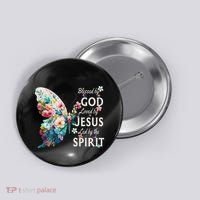 Blessed By God Loved By Jesus Floral Butterfly Christian Button thumb 0