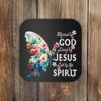 Blessed By God Loved By Jesus Floral Butterfly Christian Coaster thumb 0