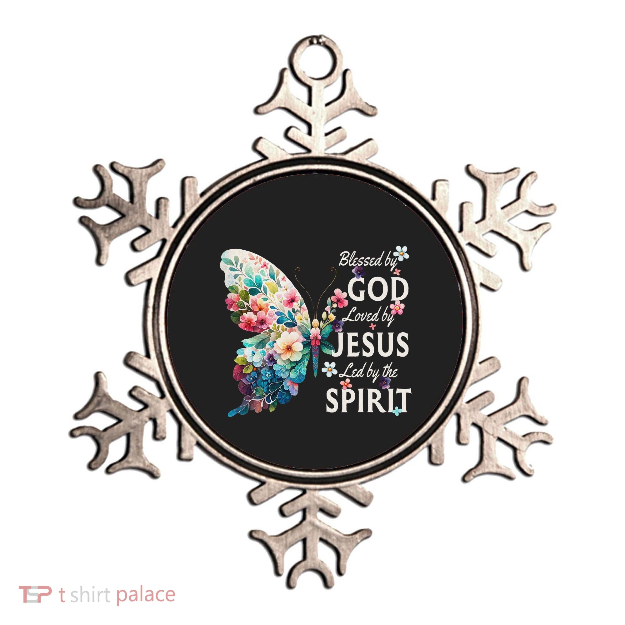 Blessed By God Loved By Jesus Floral Butterfly Christian Ornament