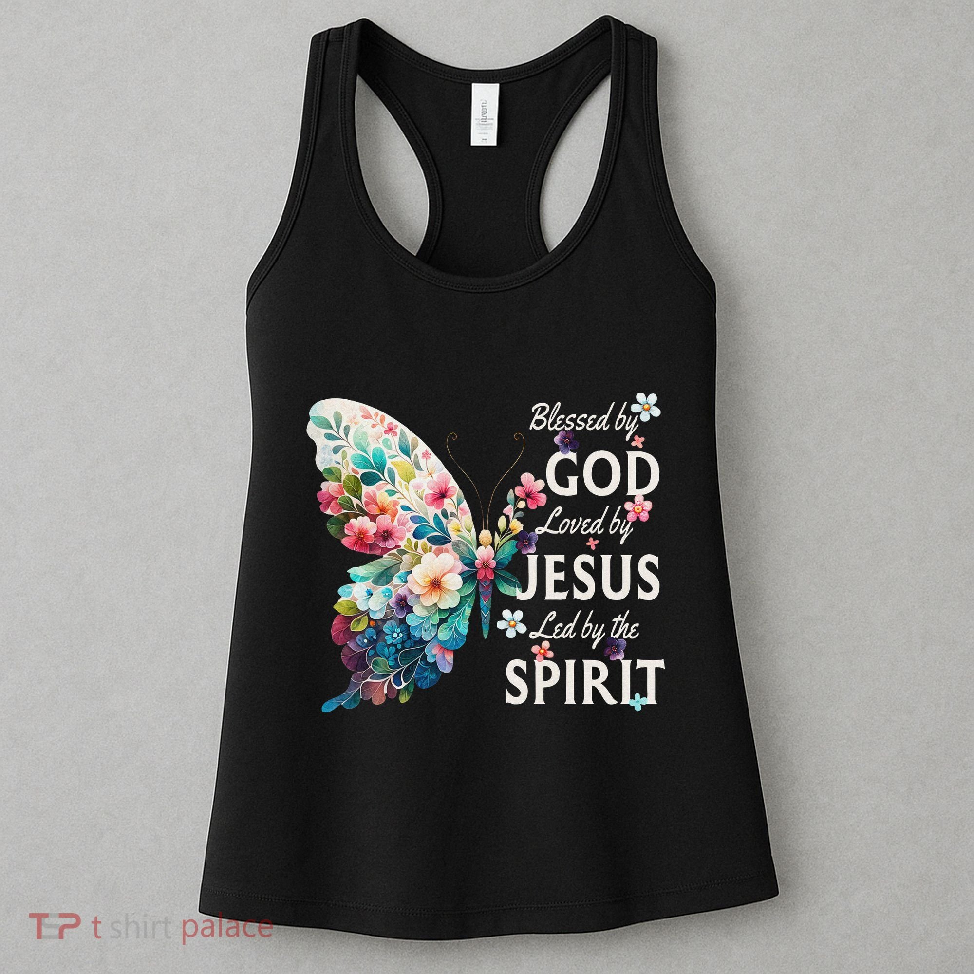 Blessed By God Loved By Jesus Floral Butterfly Christian Women's Tank Top