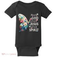Blessed By God Loved By Jesus Floral Butterfly Christian Baby Bodysuit thumb 0