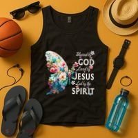 Blessed By God Loved By Jesus Floral Butterfly Christian Tank Top thumb 4