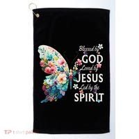 Blessed By God Loved By Jesus Floral Butterfly Christian Golf Towel thumb 0