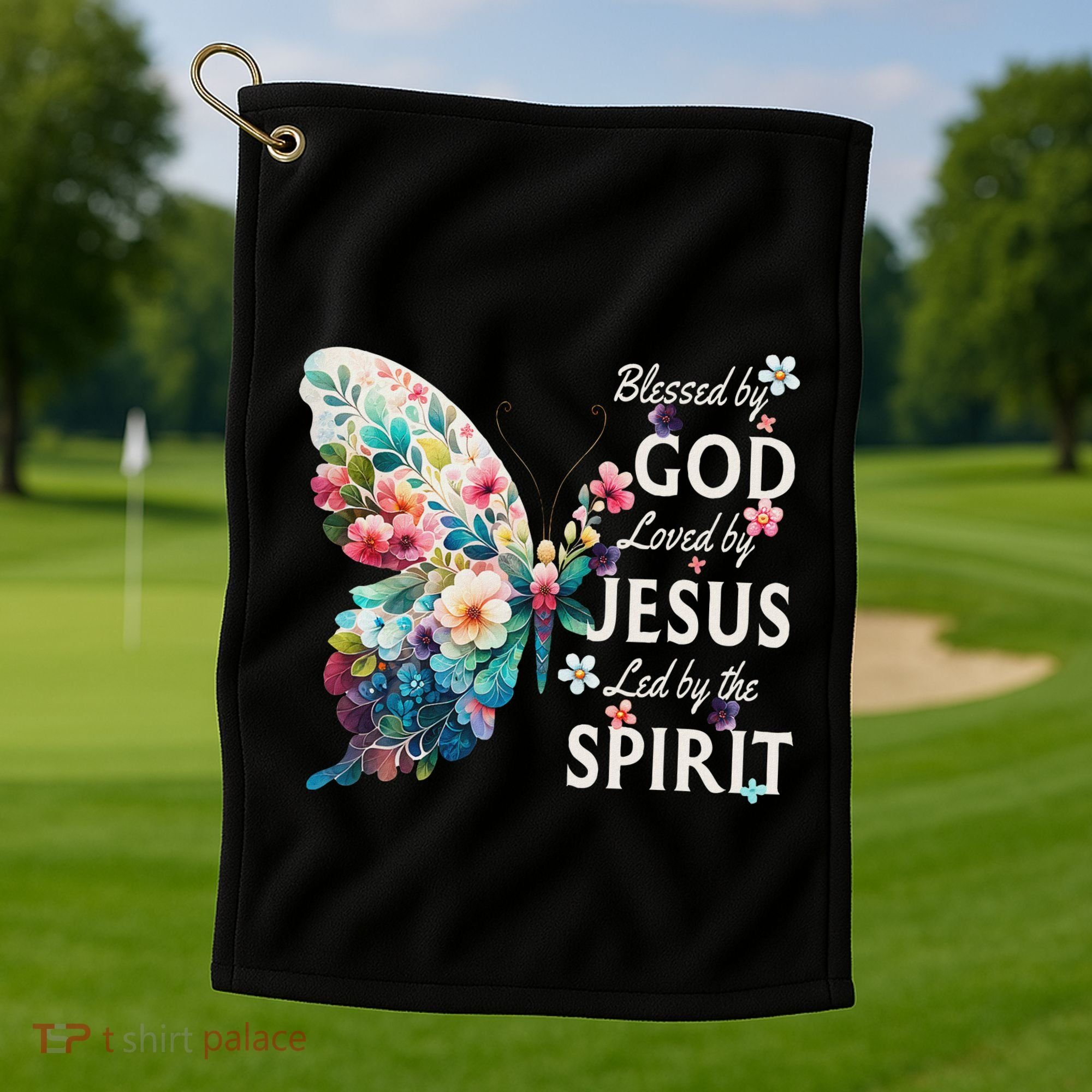 Blessed By God Loved By Jesus Floral Butterfly Christian Golf Towel