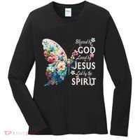 Blessed By God Loved By Jesus Floral Butterfly Christian Women's Long Sleeve Shirt thumb 0
