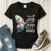 Blessed By God Loved By Jesus Floral Butterfly Christian Women's T-Shirt thumb 3