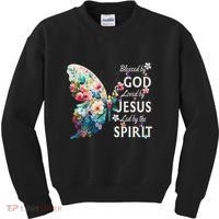 Blessed By God Loved By Jesus Floral Butterfly Christian Kids Sweatshirt thumb 0