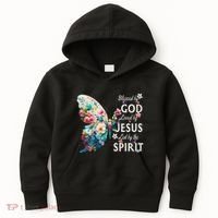 Blessed By God Loved By Jesus Floral Butterfly Christian Kids Hoodie thumb 0