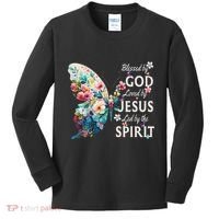 Blessed By God Loved By Jesus Floral Butterfly Christian Kids Long Sleeve Shirt thumb 0