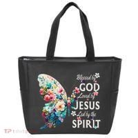 Blessed By God Loved By Jesus Floral Butterfly Christian Tote Bag thumb 0