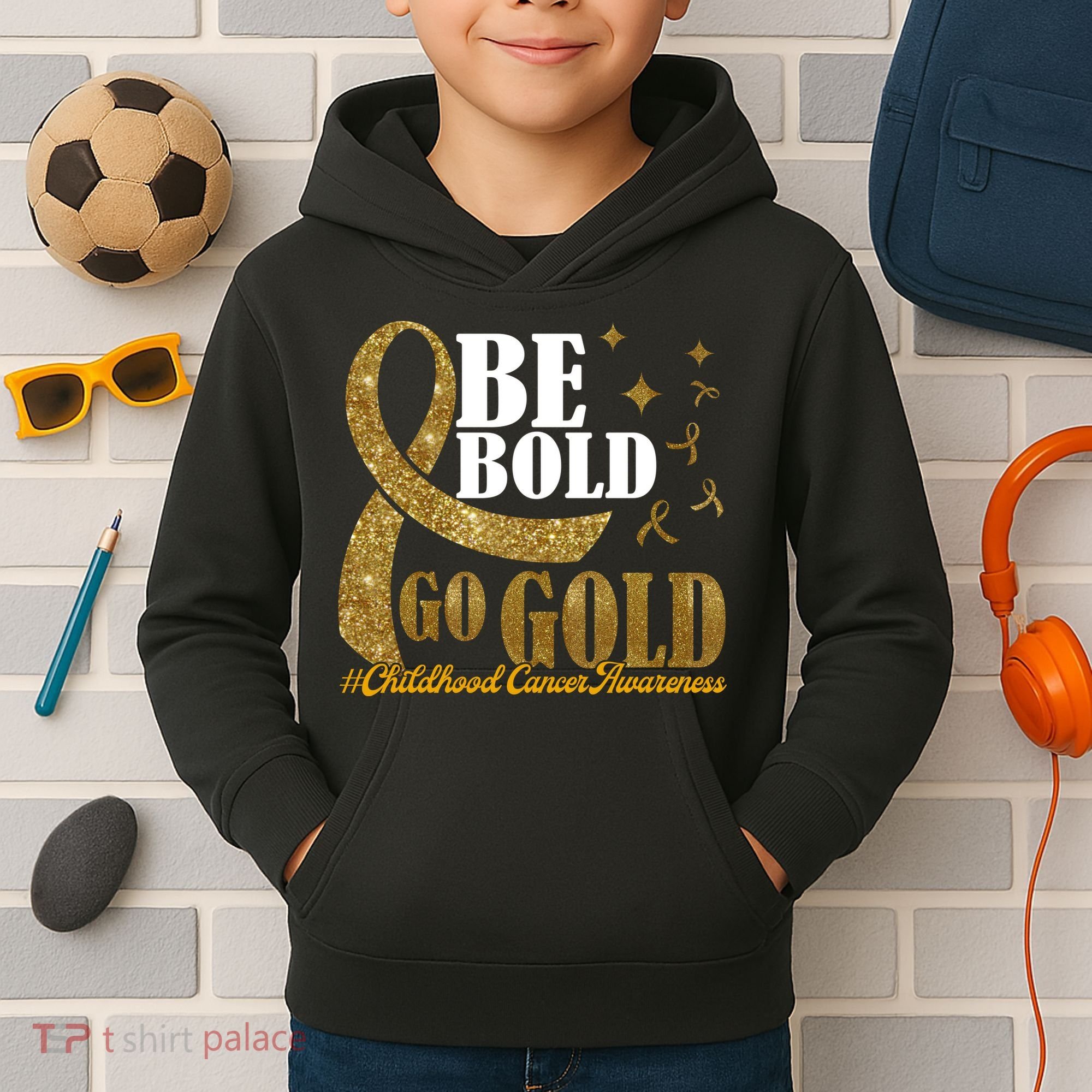 Be Bold Go Gold Childhood Cancer Awareness Kids Hoodie