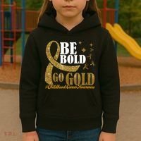 Be Bold Go Gold Childhood Cancer Awareness Kids Hoodie thumb 3