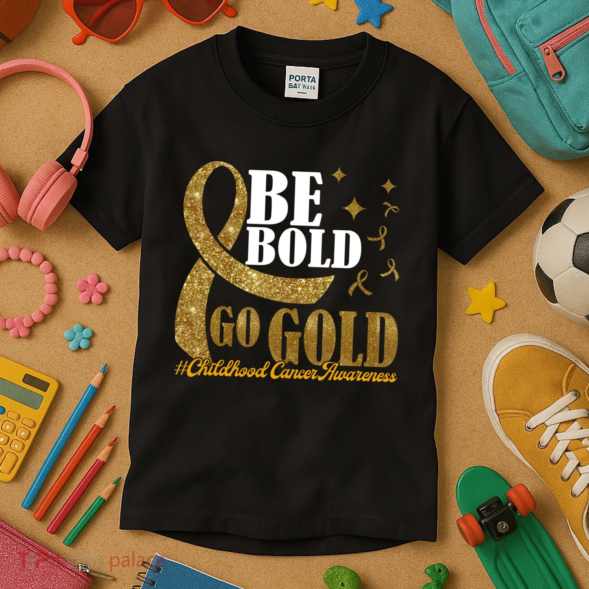 Be Bold Go Gold Childhood Cancer Awareness Kids T-Shirt