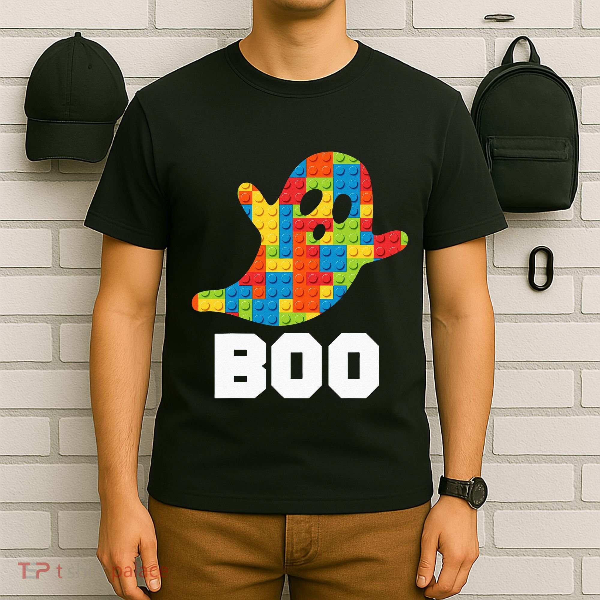 Building Blocks Ghost Boo Master Builder Halloween Costume T-Shirt