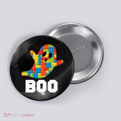 Building Blocks Ghost Boo Master Builder Halloween Costume Button