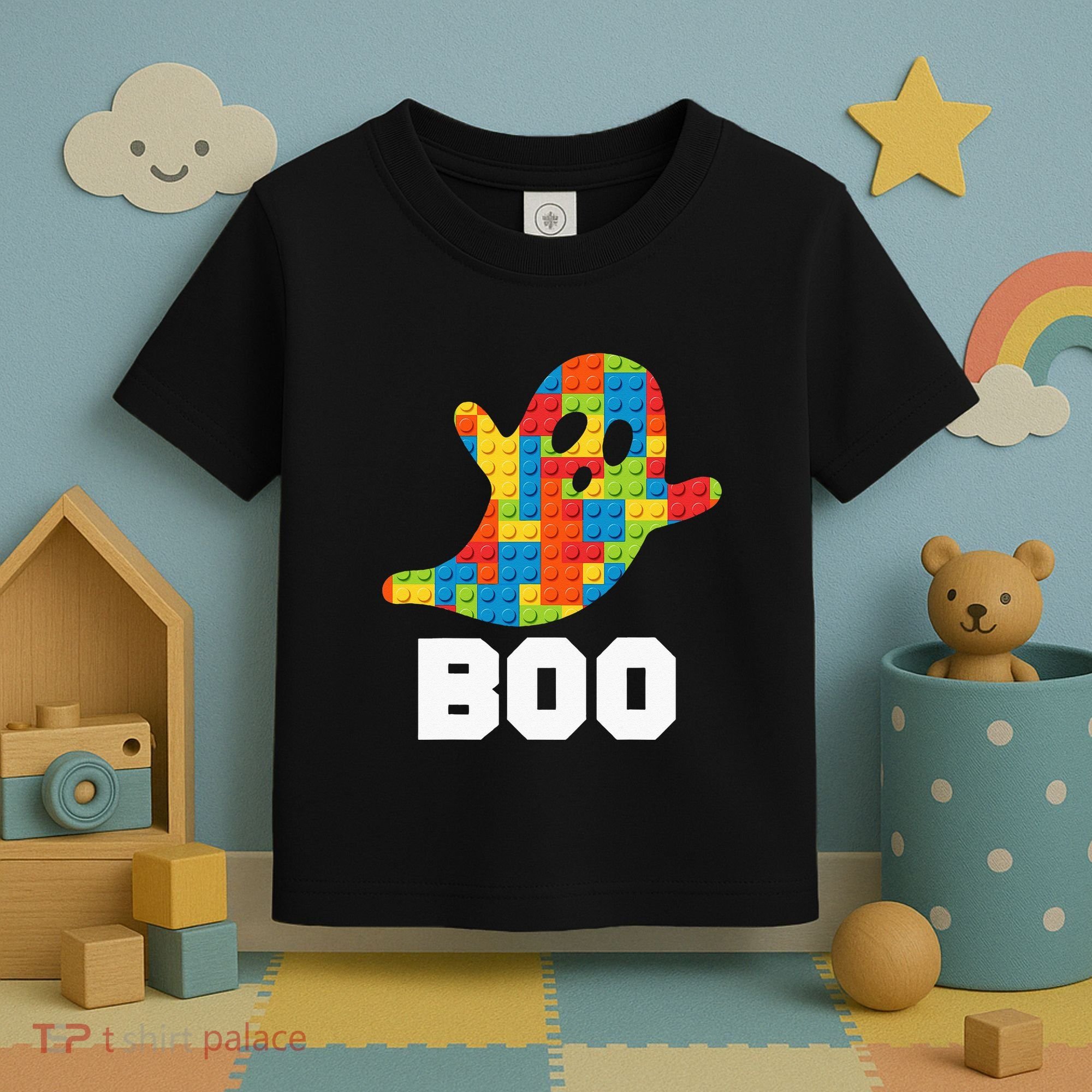 Building Blocks Ghost Boo Master Builder Halloween Costume Toddler T-Shirt