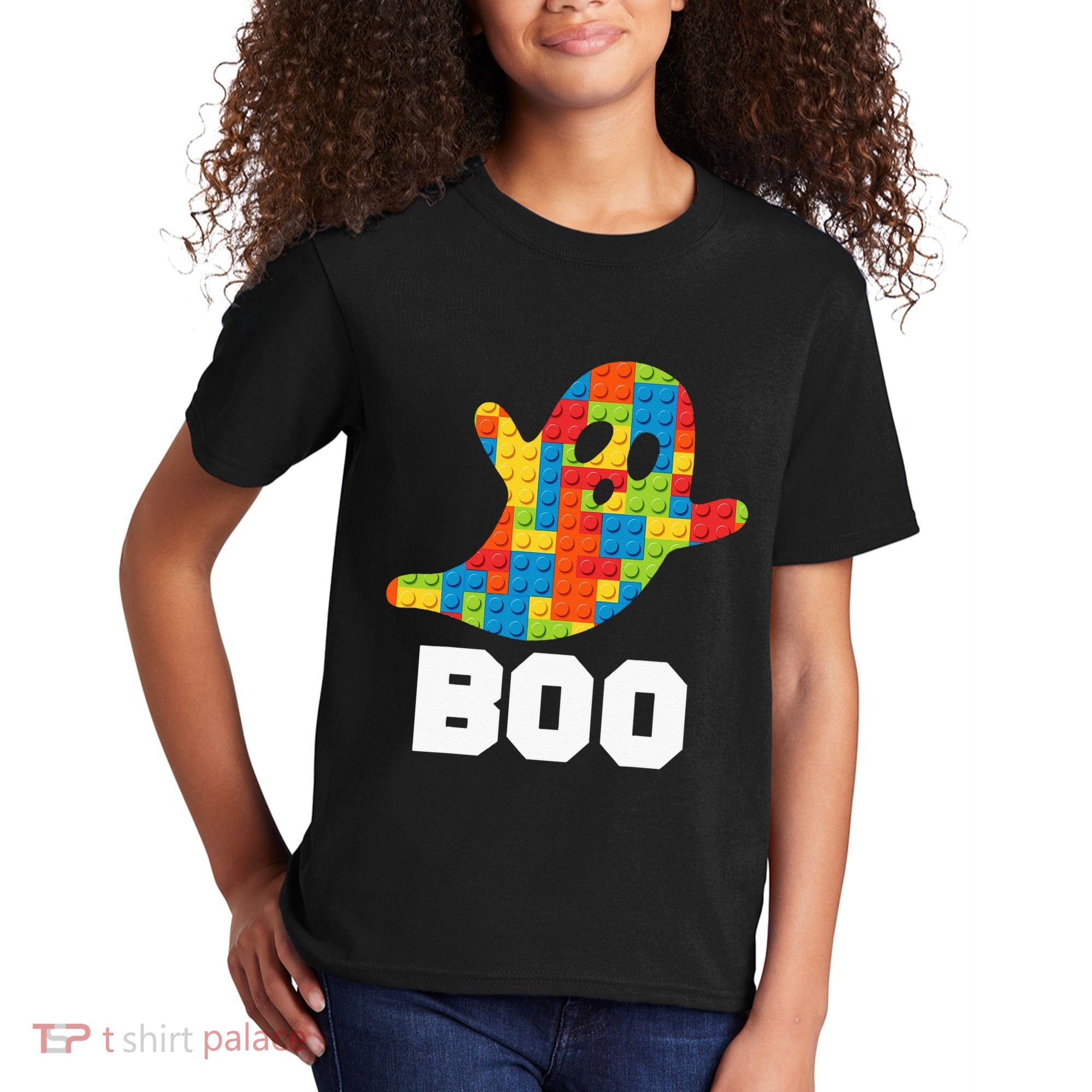 Building Blocks Ghost Boo Master Builder Halloween Costume Kids T-Shirt
