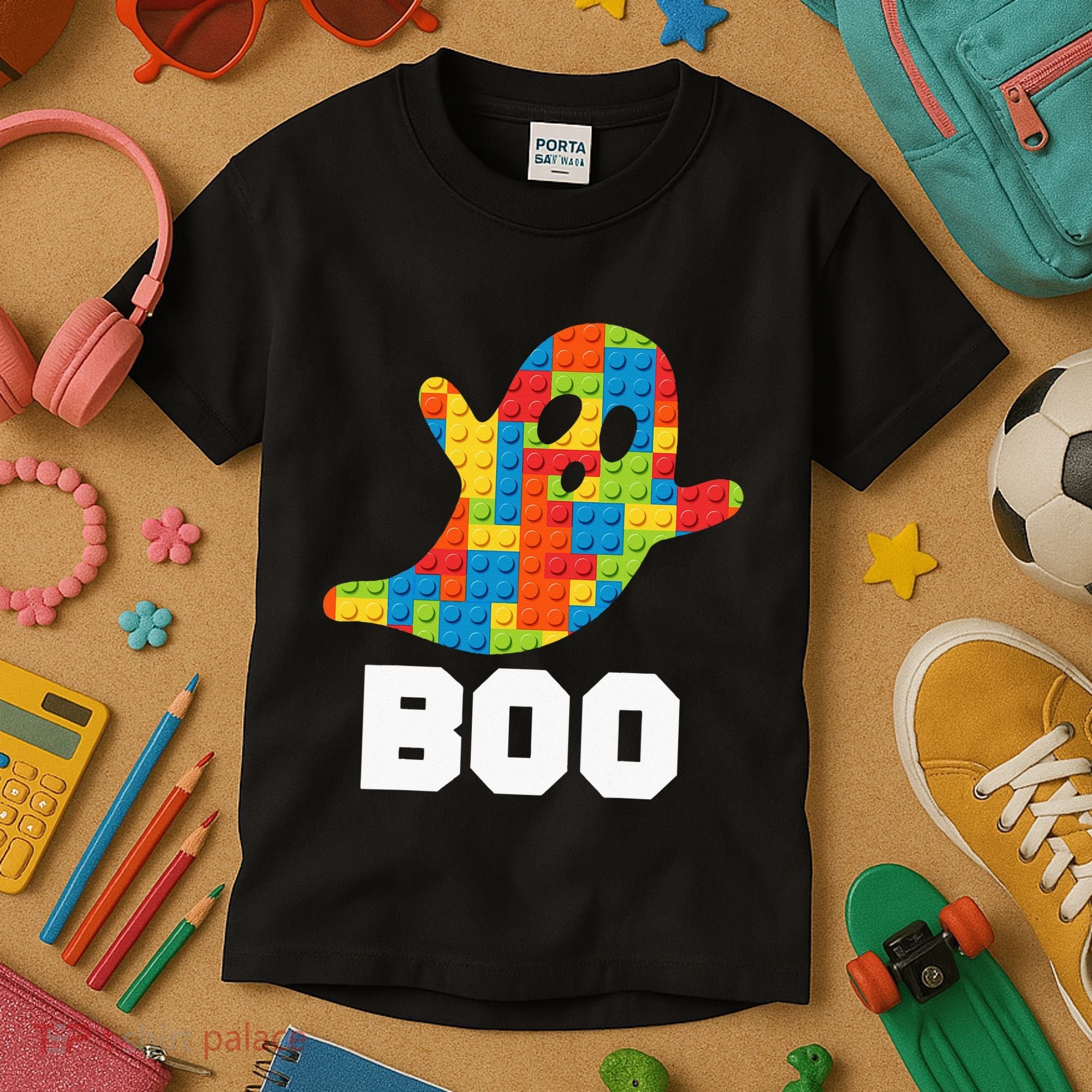 Building Blocks Ghost Boo Master Builder Halloween Costume Kids T-Shirt