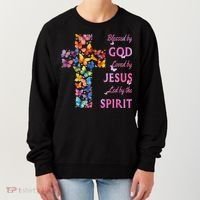 Blessed By God Loved By Jesus Butterfly Cross Women's Sweatshirt thumb 0