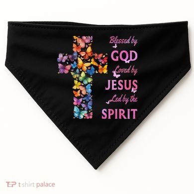 Blessed By God Loved By Jesus Butterfly Cross USA-Made Doggie Bandana