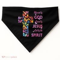 Blessed By God Loved By Jesus Butterfly Cross USA-Made Doggie Bandana thumb 0