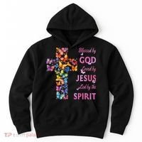 Blessed By God Loved By Jesus Butterfly Cross Hoodie thumb 0