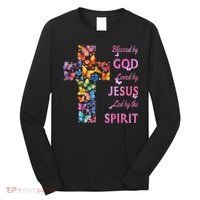 Blessed By God Loved By Jesus Butterfly Cross Long Sleeve Shirt thumb 0