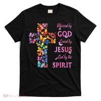 Blessed By God Loved By Jesus Butterfly Cross T-Shirt thumb 0