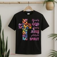 Blessed By God Loved By Jesus Butterfly Cross T-Shirt thumb 2