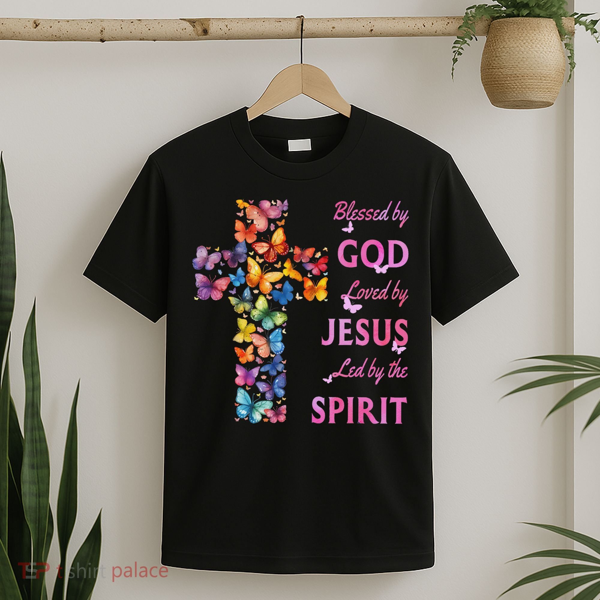 Blessed By God Loved By Jesus Butterfly Cross T-Shirt