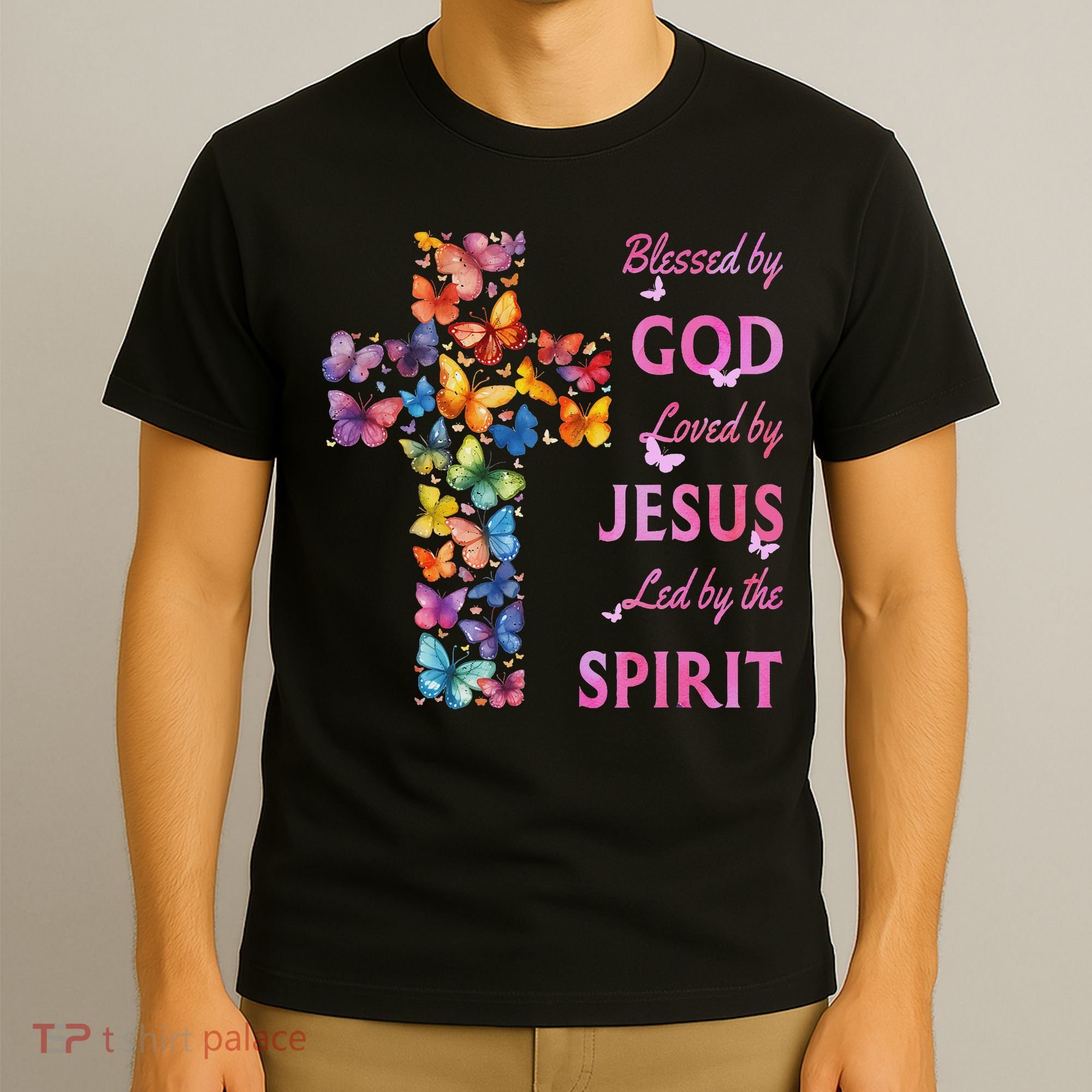 Blessed By God Loved By Jesus Butterfly Cross T-Shirt