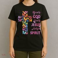 Blessed By God Loved By Jesus Butterfly Cross T-Shirt thumb 4