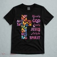 Blessed By God Loved By Jesus Butterfly Cross T-Shirt thumb 5