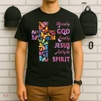 Blessed By God Loved By Jesus Butterfly Cross T-Shirt thumb 6