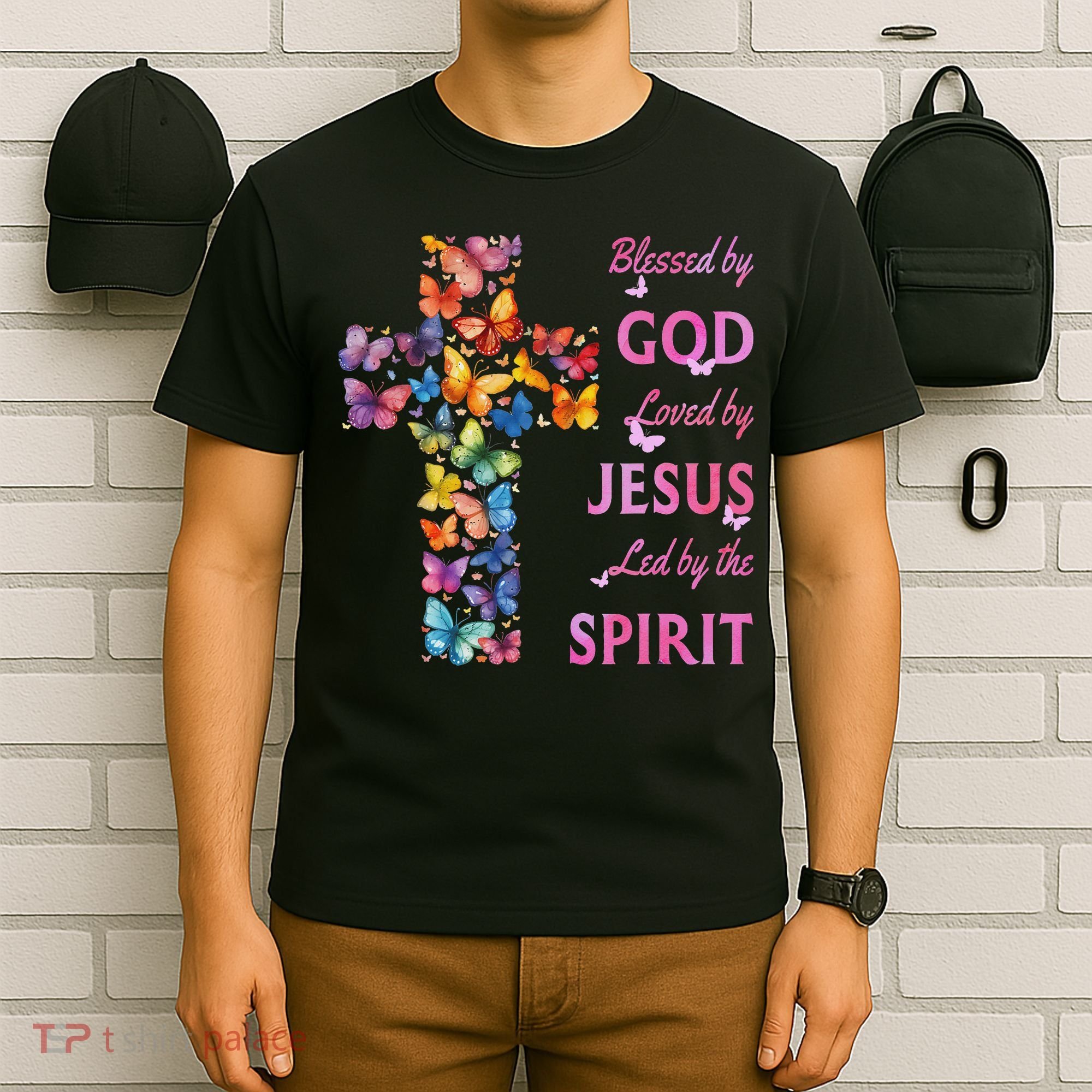 Blessed By God Loved By Jesus Butterfly Cross T-Shirt