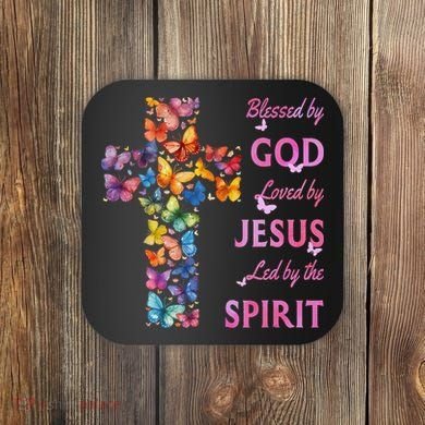 Blessed By God Loved By Jesus Butterfly Cross Coaster