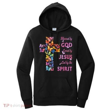 Blessed By God Loved By Jesus Butterfly Cross Women's Hoodie