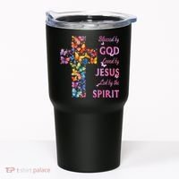 Blessed By God Loved By Jesus Butterfly Cross Tumbler thumb 0